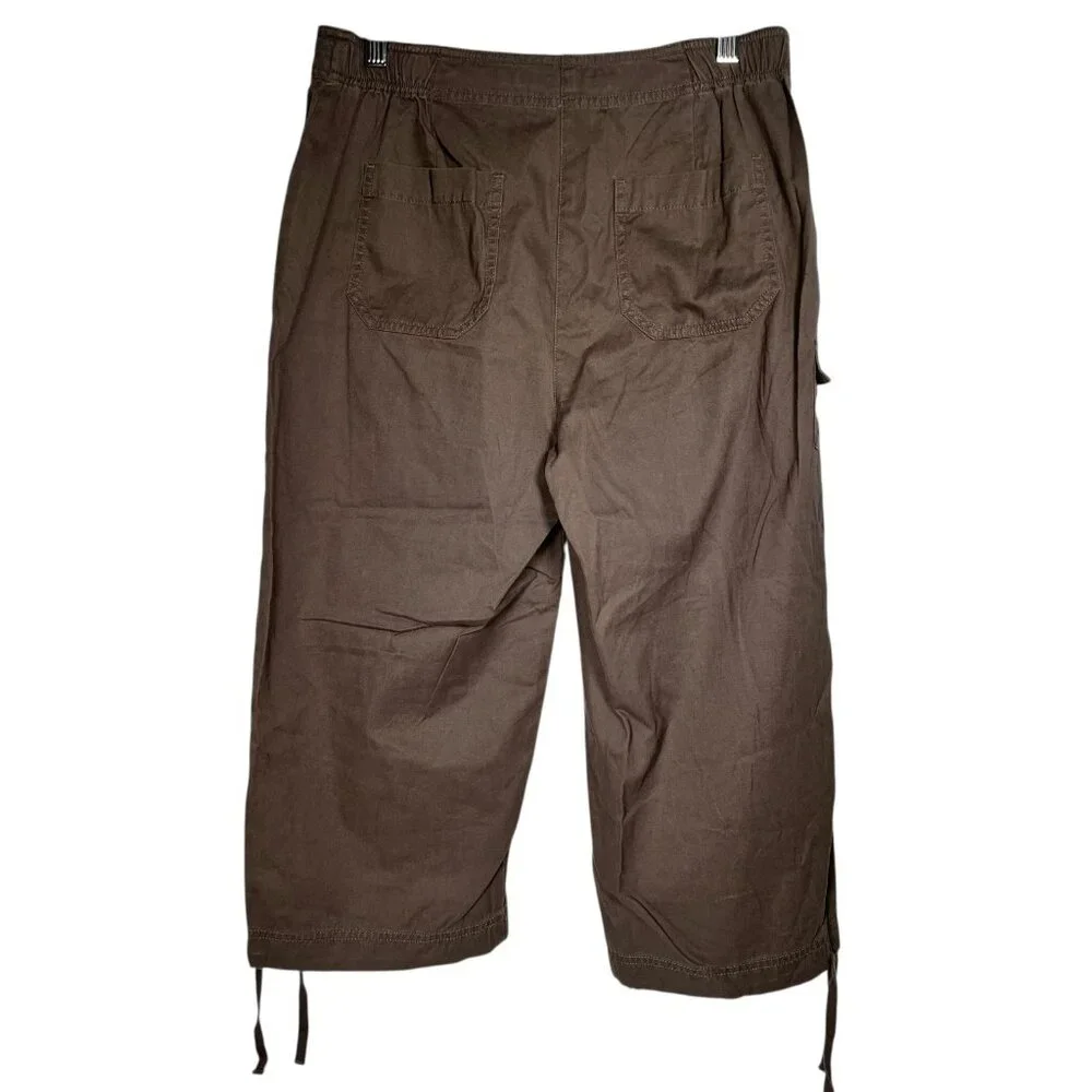 NEW J.Jill Womens Brown Drawstring Waist Wide Leg Cropped Utility Pants Size 10 - Picture 2 of 12
